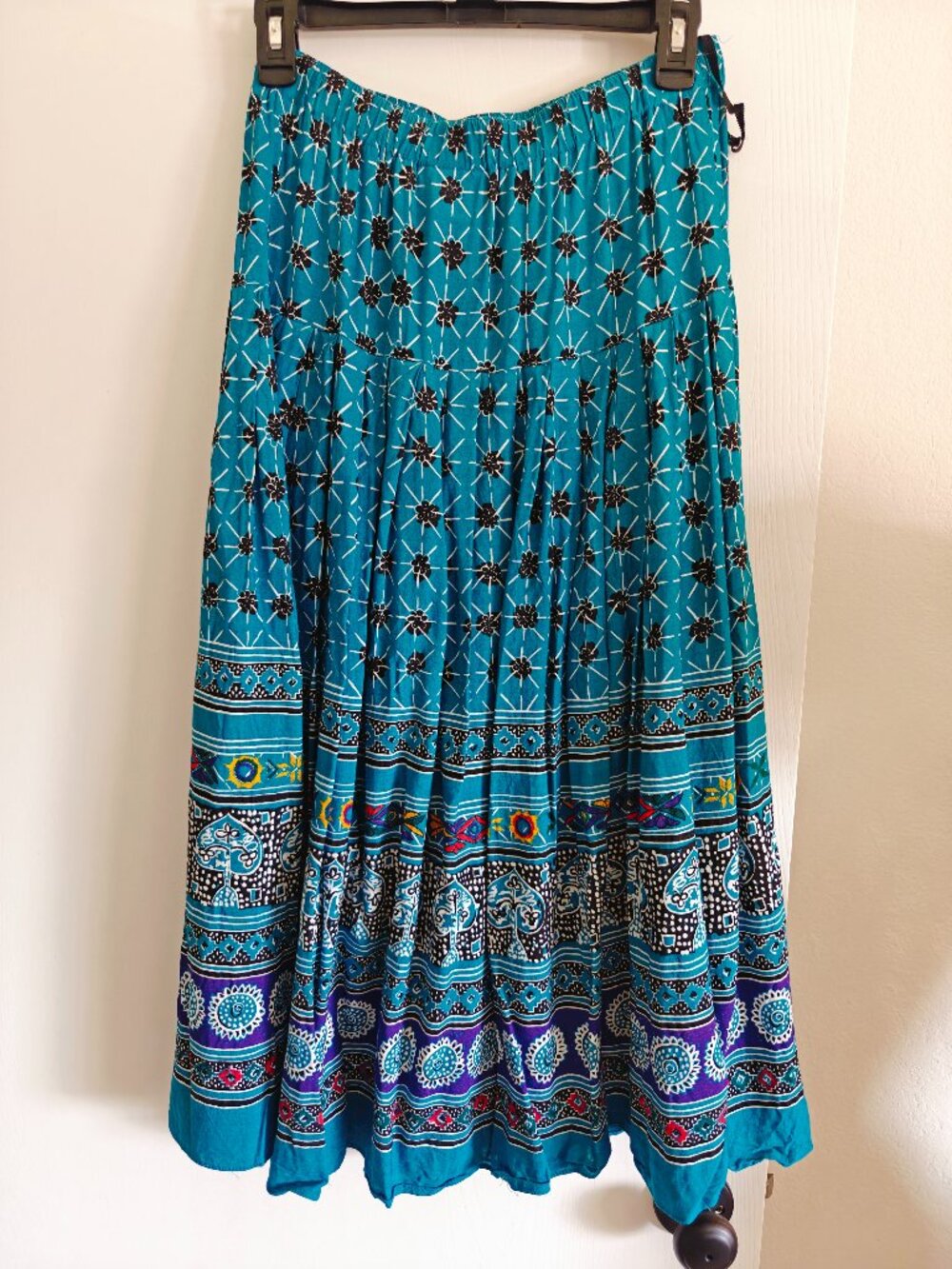 Vintage L. Rothschild San Francisco Teal Blue Rayon Maxi Skirt Size M - Picture 4 of 7